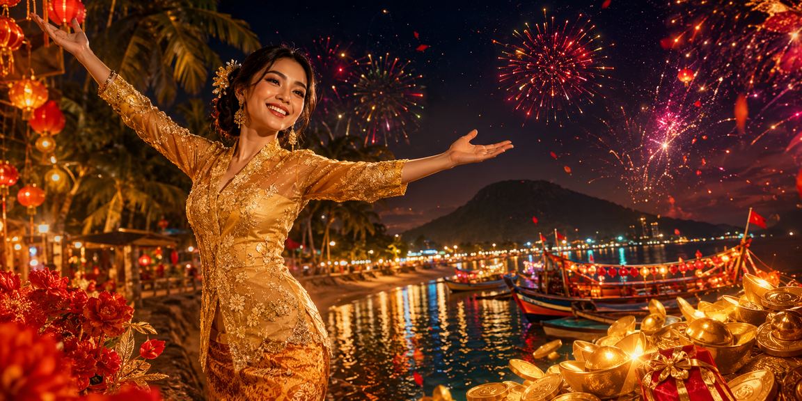 A casino entertainment atmosphere in Langkawi featuring traditional Malaysian kebaya attire