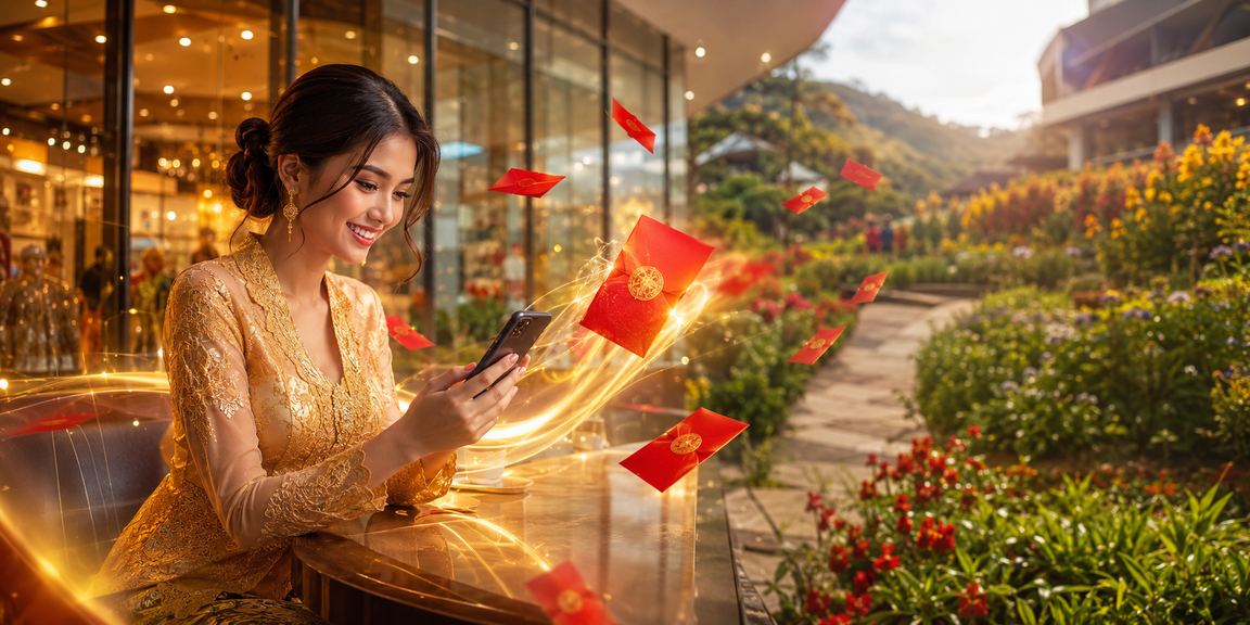 Hari Raya bonus red envelope with a Malaysian kebaya theme for festive promotions